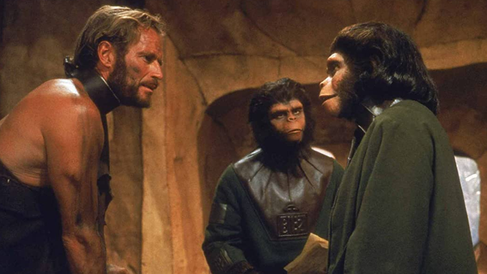 George Taylor (Charlton Heston), Zira (Kim Hunter) & Cornelius (Roddy McDowall)